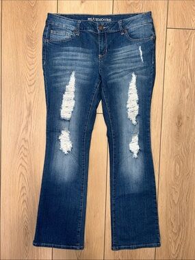 Bluenotes Women's Dark Blue Distressed Curvy Slim Boot Cut Jeans